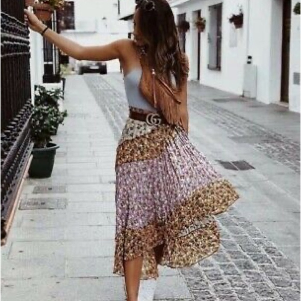Zara Floral Patchwork Asymmetrical Maxi Skirt Size Large NWT